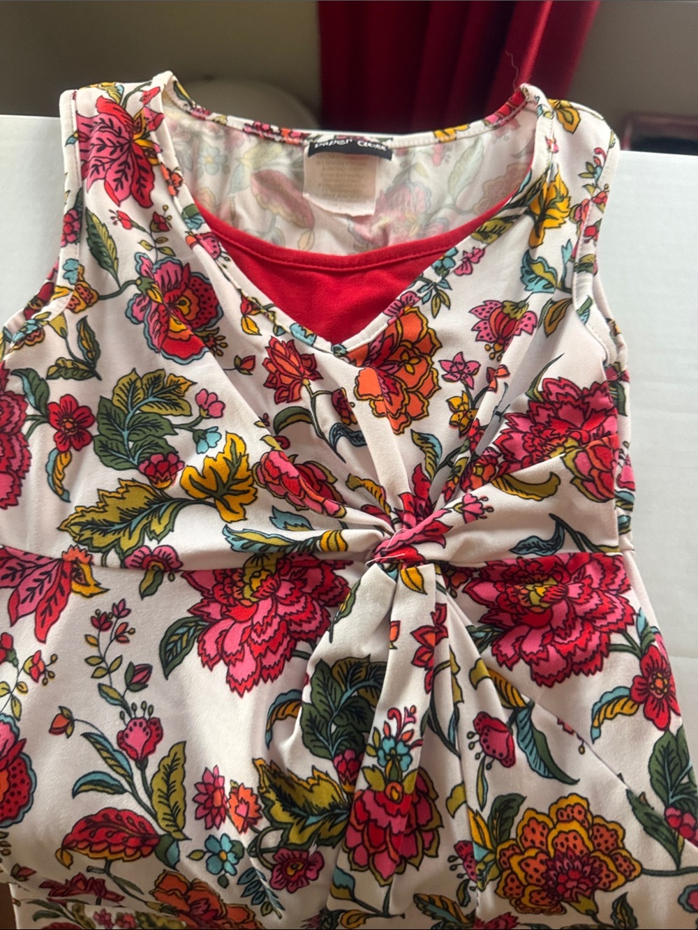 paper doll Floral Twist-Front Knit Dress in Cream with Pink, Yellow & Green